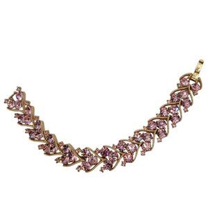 Vintage Crown Trifari Cavalcade Bracelet Gold Pink Rhinestone